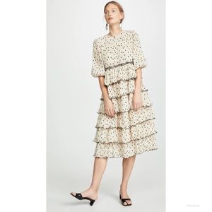 Ganni Polka Dot Pleated Georgette Dress